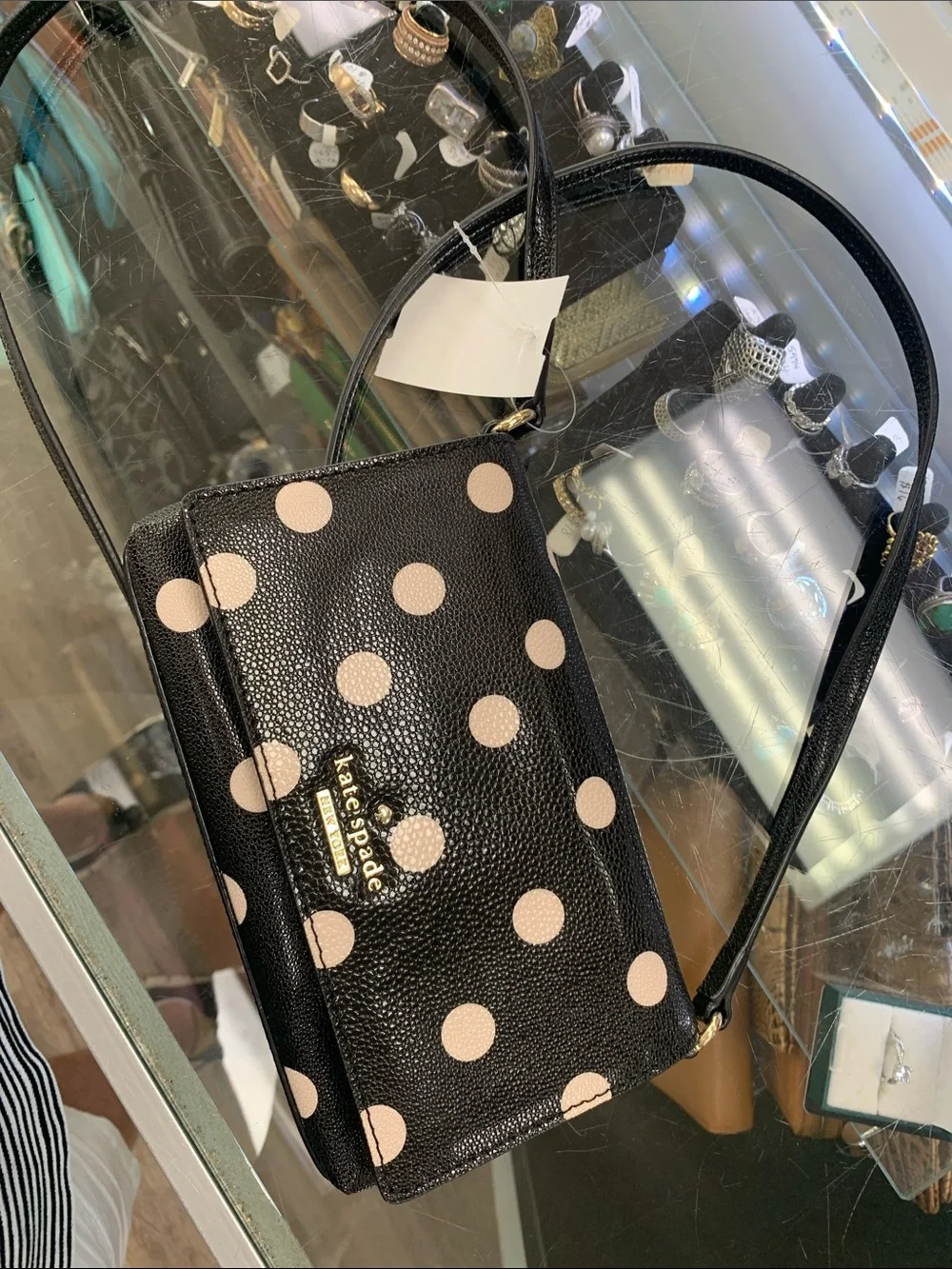 kate spade Black and Light Pink Polka Dot Crossbody Bag